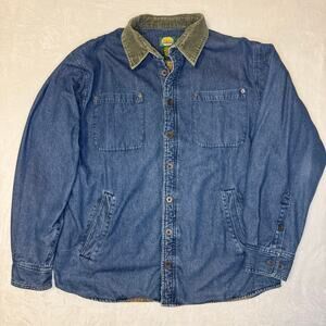 Y2K Cabela's Denim Shirt Jacket Corduroy Collar Flannel Lined Men's Tall XL